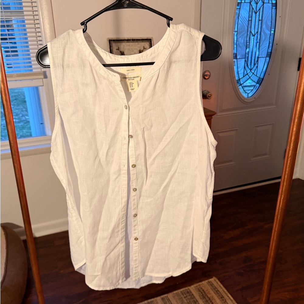 Christian Siriano White Linen Top | M